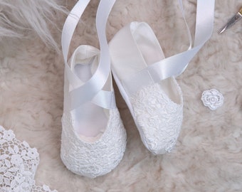 Rachel Silk and Lace Christening Booties - Baby Baptism Booties - Silk Baptism Shoes