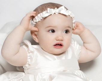 Christening Headband - Baptism Headband with Bow - Baby Headband - Baptism Headpiece - Ivory Headband - White Headband - Bow Headband