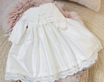 Rose Silk and Lace Christening Dress | Baptism Dress | Silk Baptism Dress | Girls Christening Dress | Flower Girls Dress