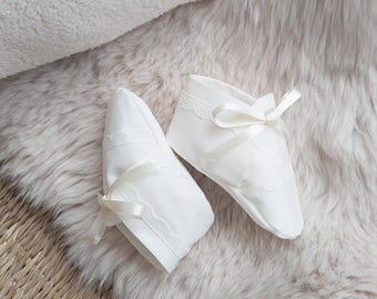 Sapatinhos de algodão para batizado: sapatos de batismo para bebês com cadarço | Roma