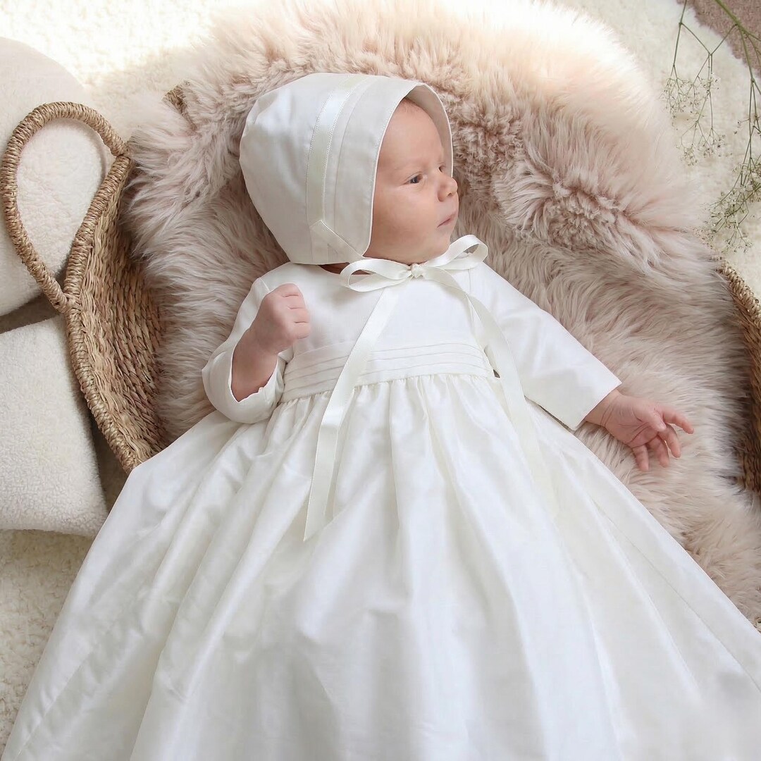 Baptization Hat Silk Christening Bonnet: Baby Baptism Hat With Satin Ribbon | Echo - Etsy