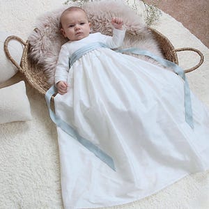 Handmade Unisex Silk Dupion Christening Gown - Long Sleeved Baptism Blessing Gown | Echo image 1