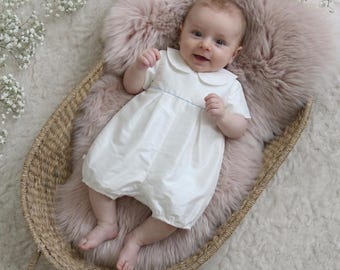 Silk Christening Romper for Boys: Handmade Baptism Outfit - Joshua