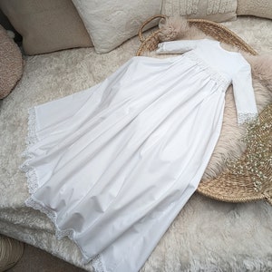 Cotton Christening Gown - Christening Dress - Long Sleeve Christening Gown - Blessing Gown | &#39;Ophelia&#39; Cotton Baptism gown by Adore Baby