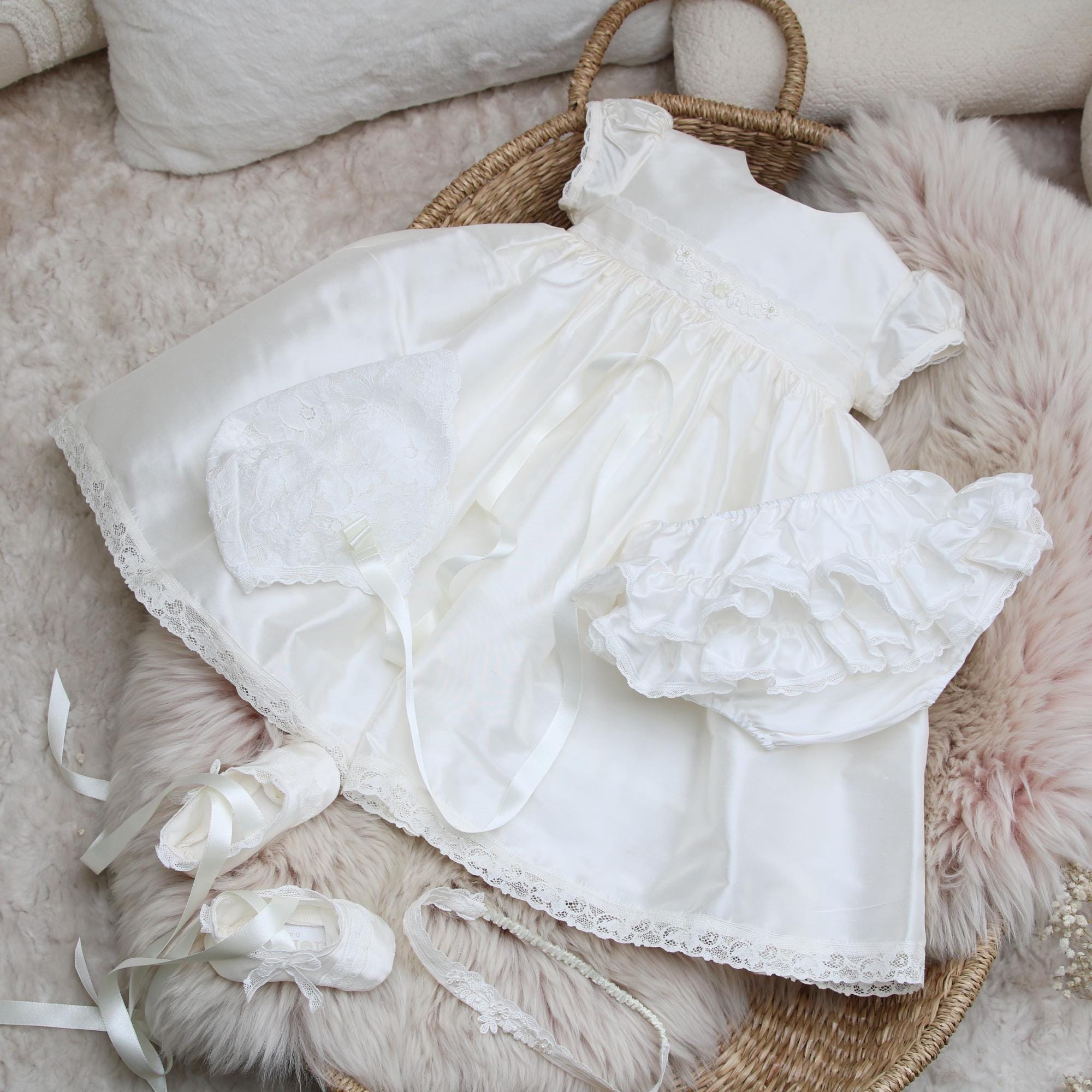 Handmade Silk Dupion Christening Dress  Baby Girl Baptism Dress With Lace  Detail - Clara - Etsy