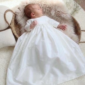 Handmade Unisex Silk Dupion Christening Gown - Long Sleeved Baptism Blessing Gown | Echo image 8