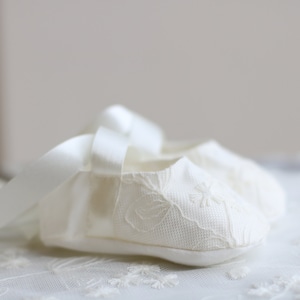 Kate Silk and Lace Christening Booties by Adore Baby. Baptism shoes. Baby Ballet Shoes - ivory only