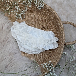 Olivia Frilly Pants with Lace - Frilly Knickers - Silk Diaper Cover - Christening Accessories - Baptism Accessories - Adore Baby