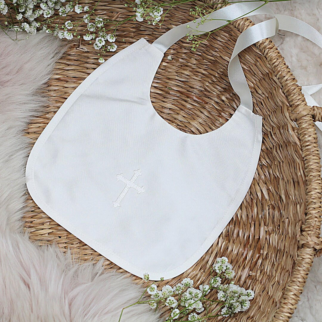 Silk Christening Bib With Cross Baptism Bib Christening Accessories