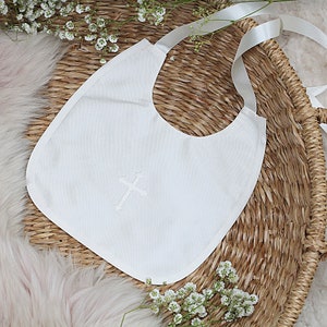 Silk Christening Bib with Embroidered Cross - Baptism Accessory