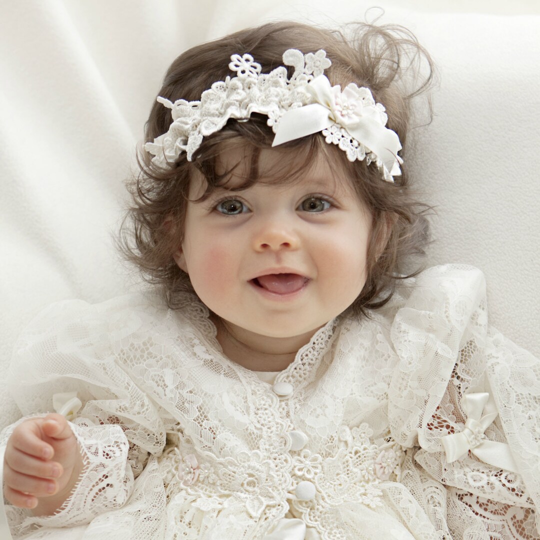 Christening Headband Baptism Headband Baby Headband Silk Headband Ivory