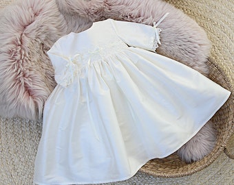 Christening Dress | Kara 3/4 Sleeve Christening Dress - Ivory Silk Baptism Dress - Christening Dress for Baby Girl - Blessing Dress