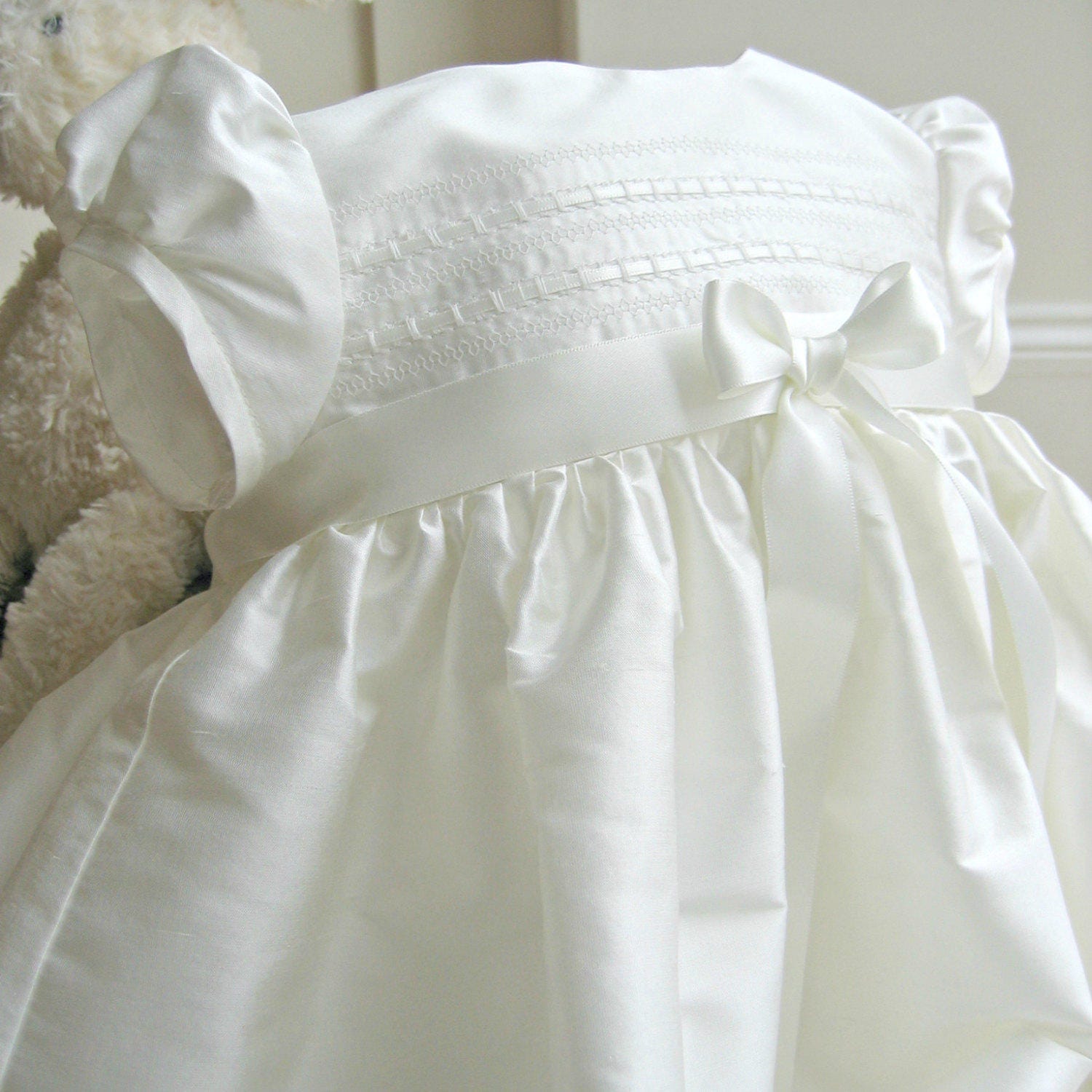 Dupioni silk christening best sale gowns