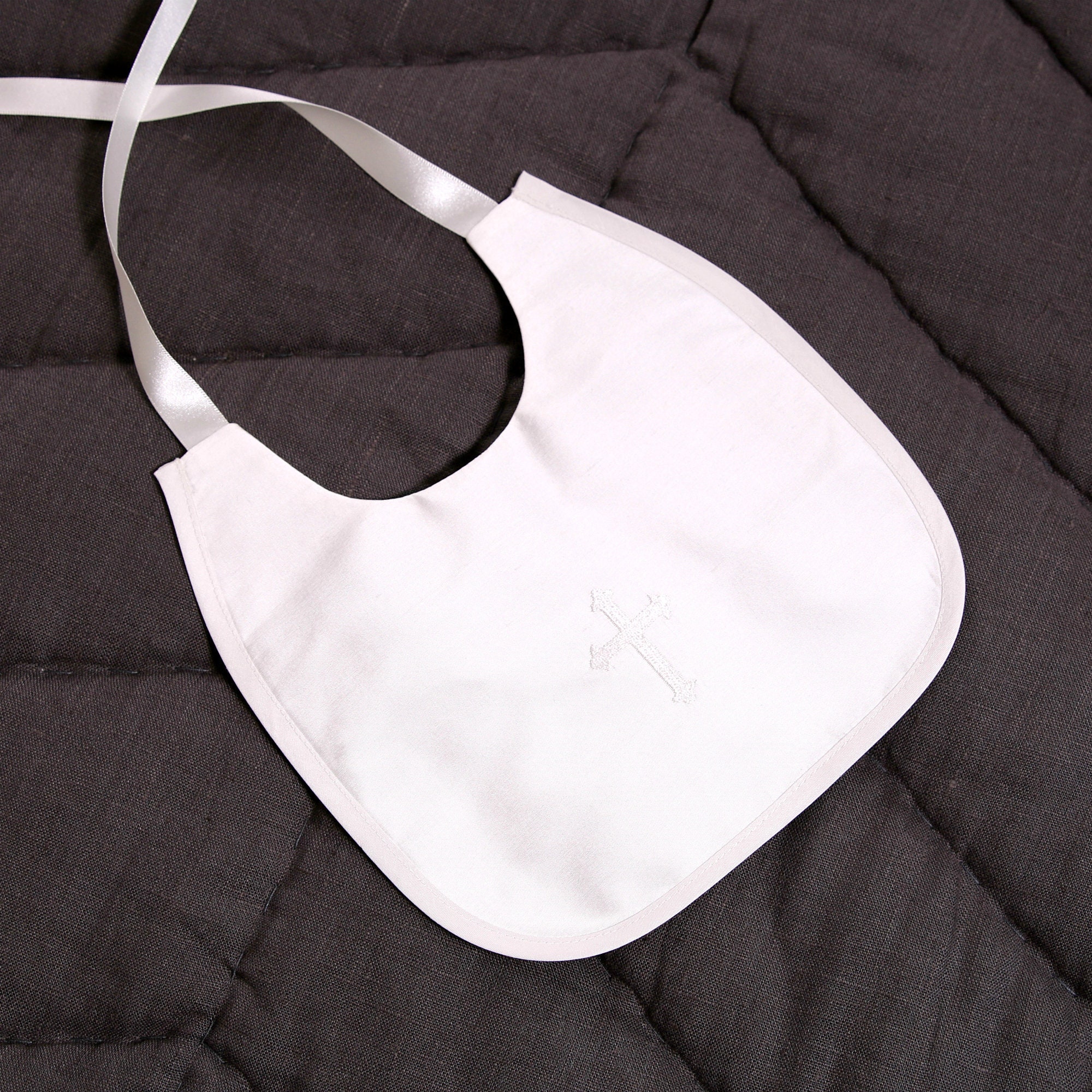 Silk Christening Bib With Cross Baptism Bib Christening Etsy
