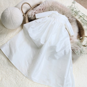 Handmade Silk Dupioni Christening Gown: Long Sleeves, Heirloom Baptism Gown