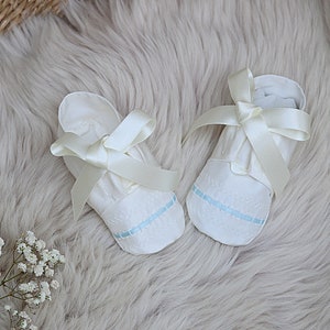 Venice silk Christening booties by Adore Baby/Baptism shoes/Baptism booties/Boys Baptism shoes/Christening shoes/Baby booties/Baby shoes Ivory with blue