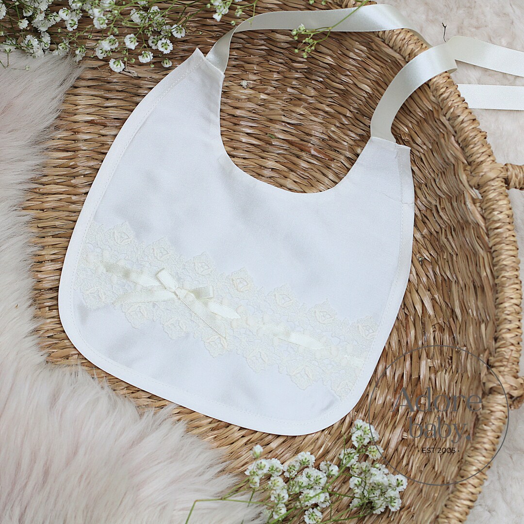 Christening Bib, Baptism Bib, Silk Christening Bib, Handmade Bib, Baby