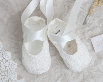 Christening Booties - Baptism Booties - Christening Shoes - Baptism Shoes - Baby Booties | 'Olivia' Silk and Lace booties by Adore Baby