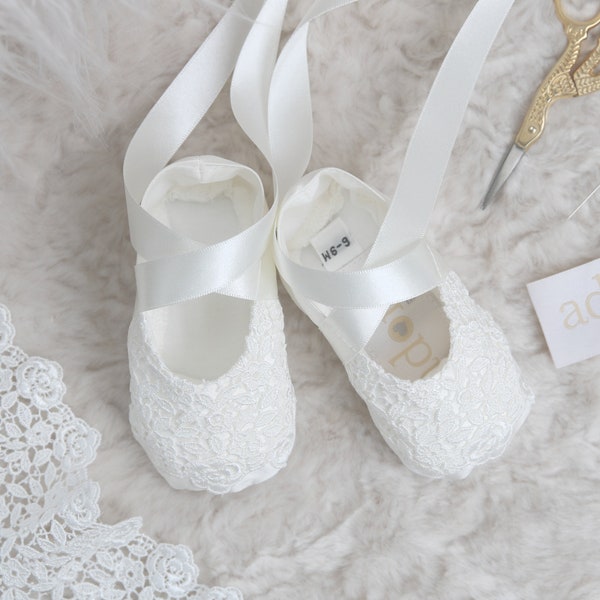 Christening Booties - Baptism Booties - Christening Shoes - Baptism Shoes - Baby Booties | 'Olivia' Silk and Lace booties by Adore Baby
