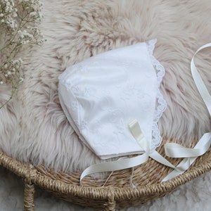 Silk and Lace Christening Bonnet - Ava Christening Bonnet