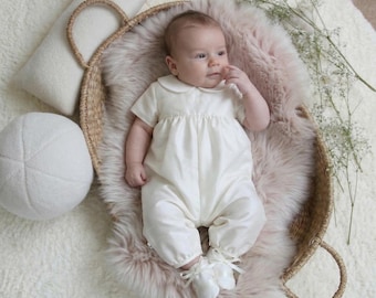 Silk Baby Boy Christening Romper – Baptism Outfit with Collar | Luke