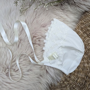 Christening Bonnet - Baby Baptism Bonnet - Baby Bonnet | &#39;Lana&#39; Cotton or Silk Christening Bonnet by Adore Baby