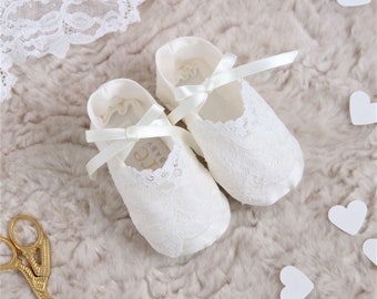 Girls Baptism Booties - Rose Silk and Lace Christening Booties - Girls Baptism Shoes - Girls Lace Christening Shoes