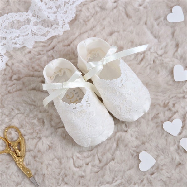 Girls Baptism Booties - Rose Silk and Lace Christening Booties - Girls Baptism Shoes - Girls Lace Christening Shoes