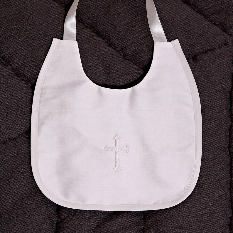 Silk Christening Bib With Cross Baptism Bib Christening Etsy