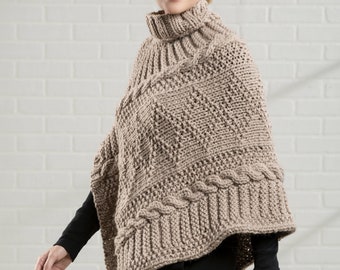Patrón de poncho de punto grueso, chal para mujer DIY (Patrón PDF)