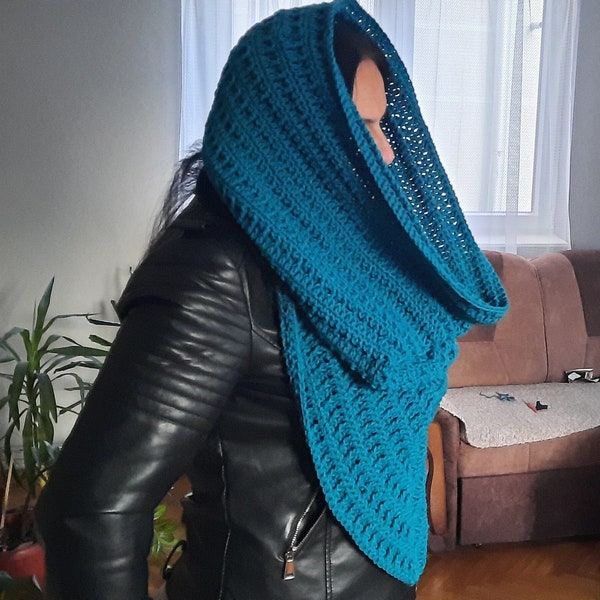 Hooded cowl crochet pattern no sew, Hooded Cowl, Crochet Hooded Scarf, Triangle Scarf Infinity hooded scarf with alpine stitches by BNMByo