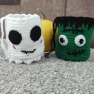 Halloween Crochet Treat Bag Pattern, Frankenstein, Spooky Ghost (PDF Pattern)