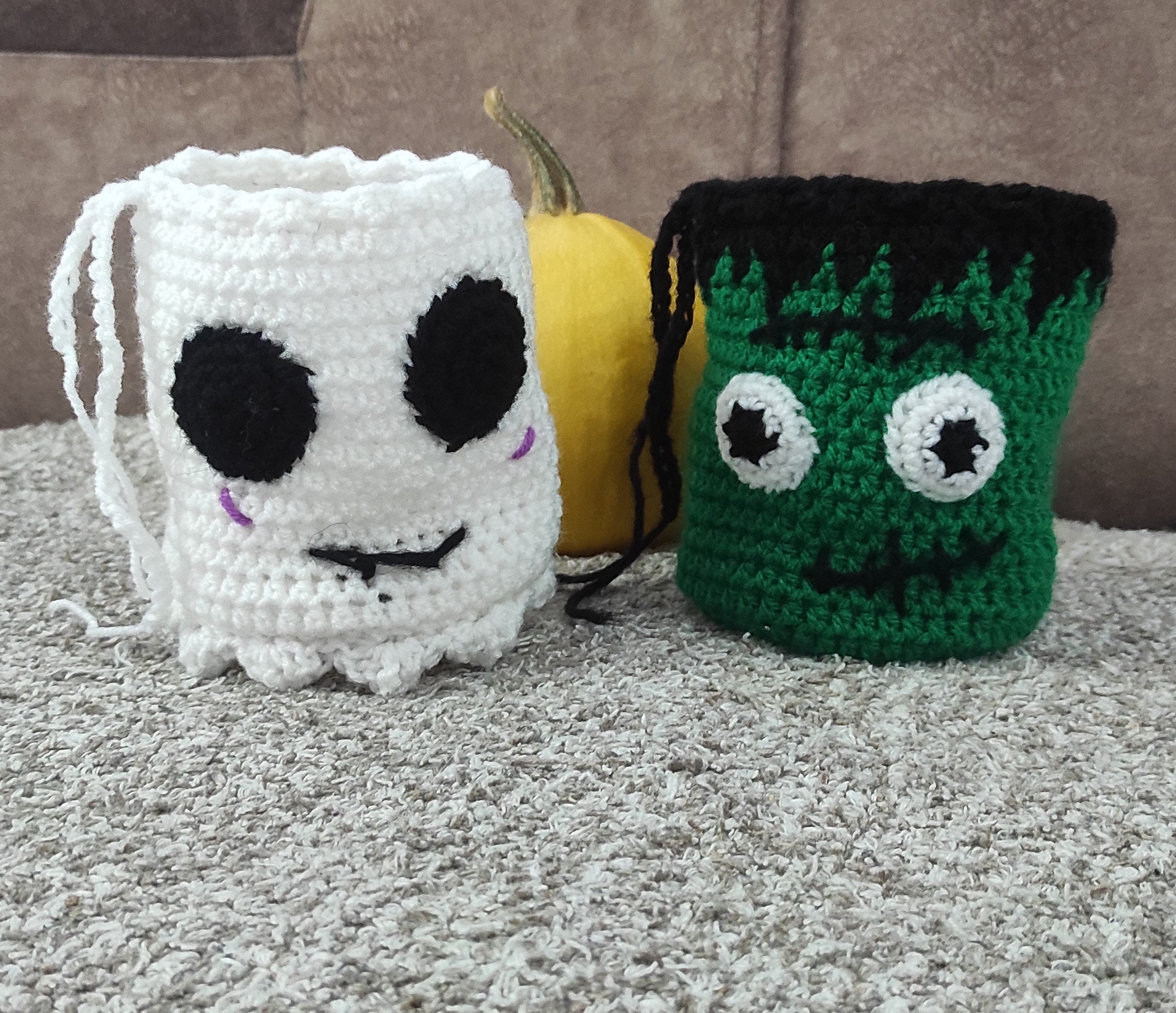 30 Ghost Crochet Patterns for Halloween: Spooky-Cute Amigurumi, Keychains, Bags, and Decor 4 Halloween Crochet Treat Bag Pattern with Frankenstein and Ghost