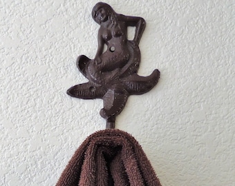 Vintage Cast Iron Mermaid Starfish Hook from the 70's.