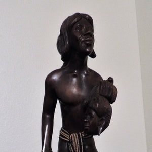 Rare Large Philippine Head Hunter Mahogany Wood Carved Statue.