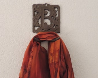 Vintage Brown Cast Iron Letter Initial "B" Double Hook Towel/Key Holder.