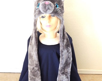 Furry Animal Hats with Mittens, Scarf, Costume / Winter Accessory.