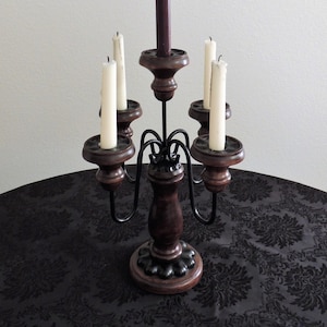 1970&#39;s Spanish Revival Candle Holder, Candelabra of Wood and Black metal.