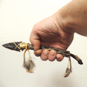 Handmade/ Native American Flint Knife/Cactus Handle/Buffalo Tooth/Feathers.