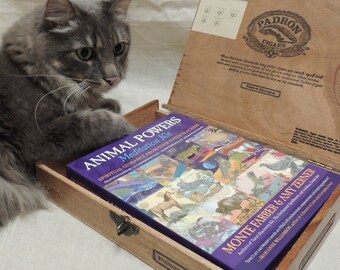 Animal Powers Meditation Cards Kit with Padron Cigar Box Carrying Case decoupaged Animal Powers Image.