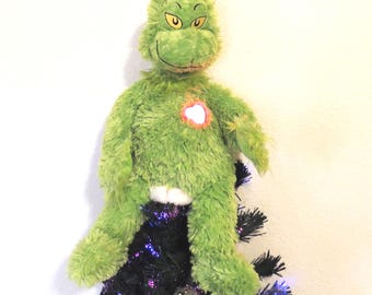 Re-Purposed Tree Topper, Build A Bear Green Grinch, Light up Heart.