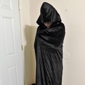 Hooded Black Cloak, Crushed Panne Velvet, Satin Lining, Witch, Wizard, Renaissance, Medieval, Victorian, Cape, Cosplay, Costume.