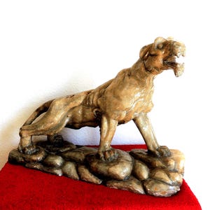1920s Joseph Frugoni Tiger, Siena Yellow or Arabesque Marble Sculpture.