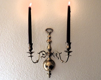 Vintage Georgian Style Heavy Brass Candle Wall Sconce 2 Arm Candle Holder Home Décor.