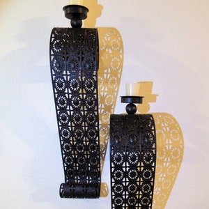 1980&#39;s Large Pair of Metal Scroll Sconces, with Metal Lace Design.