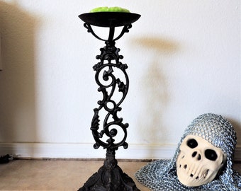 1800&#39;s Large Cast Iron Ornate Candleholder / Plant Stand, Victorian Era, Scrolling and Tri-Foot Base.