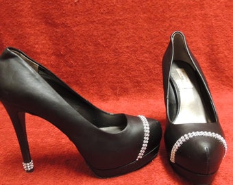 Up cycled Simply Vera Wang Woman's Black Size 6 High Heels, Pumps, Stiletto's, Shoes with Rhinestones.