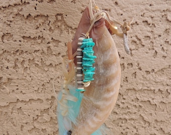 Traditional Blossom Goat Horn Ceremonial Rattle with  faerie stone, and Dried Herbs.