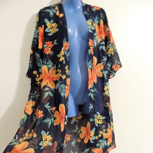 Vintage Iris Sheer Kimono / Cover-Up, with Tiger lilies, Size Small.