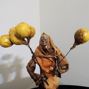Vintage 1980&#39;s, Mexican Folk Art Elder Lady with Balloons, Paper Mache Statue.